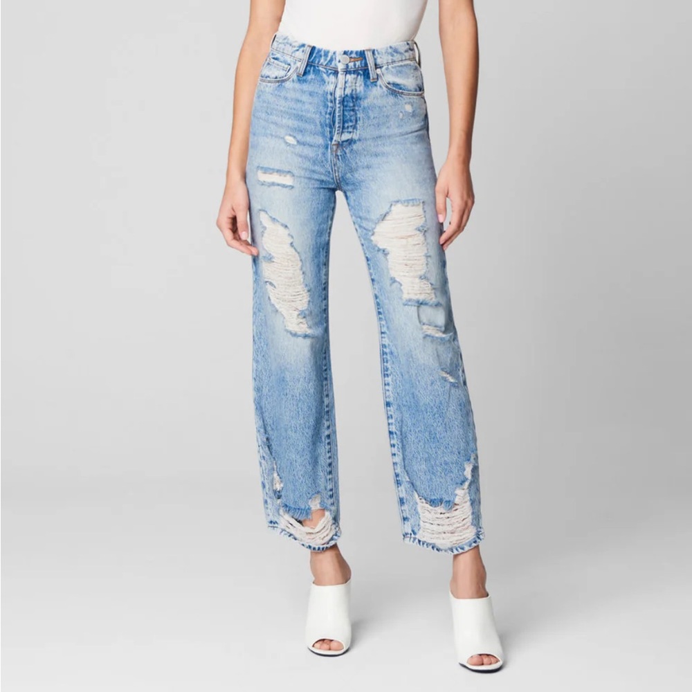 Blank NYC Cotton Boho Spring Summer Jeans Loose Fit Ankle Distressed Cotton